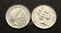 Фиджи 5 центов 1995г. Урожай моря, рыба. UNC.