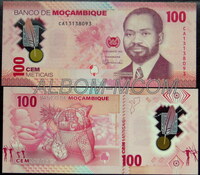 Мозамбик 100 метикал 2024 год. Полимерная. Пресс. UNC