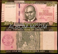 Либерия 100 долларов 2021г. Пресс. UNC